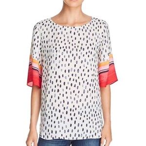 NIC+ZOE White and Black Polka Dot Blouse with Red Sleeves